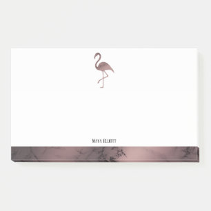 Bloco De Notas Branco sobre Marble Flamingo & Border, Rosa Dourad