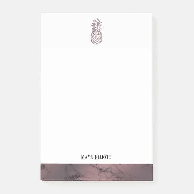 Bloco De Notas Branco sobre o abacaxi e borda do Mármaco Dourado  (Frente)