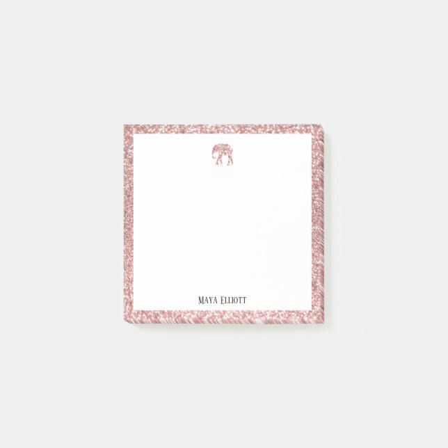 Bloco De Notas Branco sobre o Elefante Luminoso de Faux Dourado R (Frente)