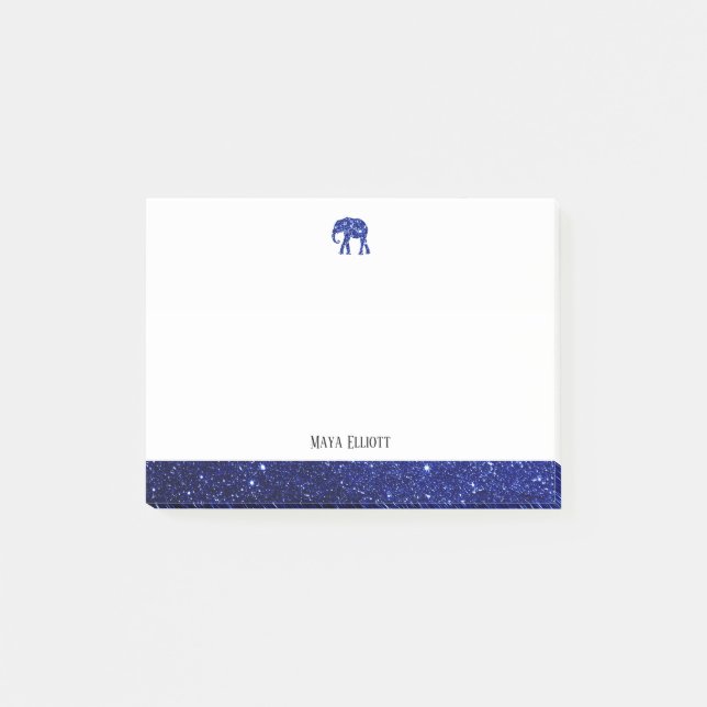 Bloco De Notas Branco sobre o Elephant & Border do Blue Faux (Frente)
