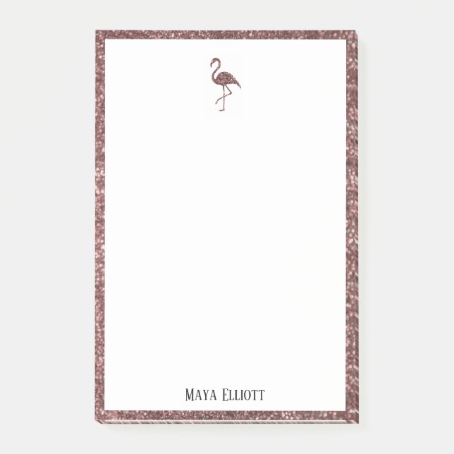Bloco De Notas Branco sobre o Glitter Dourado Flamingo e Borda, N (Frente)