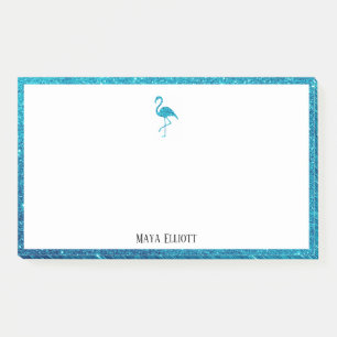 Bloco De Notas Branco sobre Teal Faux Glitter Flamingo & Border, 
