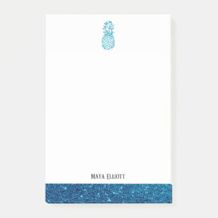 Bloco De Notas Branco + Teto Faux Glitter Abacaxi e Borda, Nome
