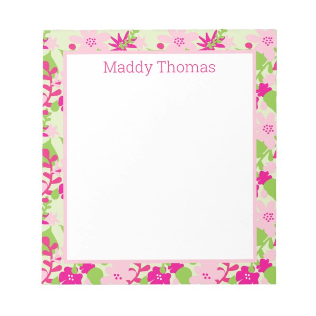 Bloco De Notas Bright Floral Rosa e Verde Notepad (Frente)