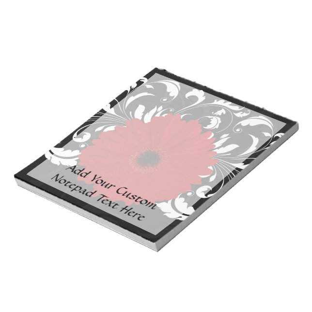Bloco De Notas Bright Red Gerbera Daisy em Preto (Invertido)
