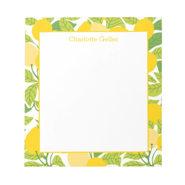 Bloco De Notas Bright Yellow Lemon Patterno Notepad (Frente)