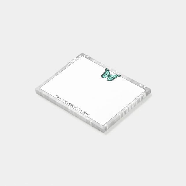 Bloco De Notas Brilhantes Notas da Borboleta Teal (Inclinado)