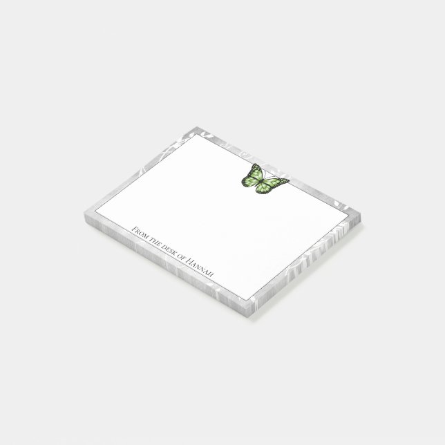 Bloco De Notas Brilhantes Notas da Borboleta Verde (Inclinado)