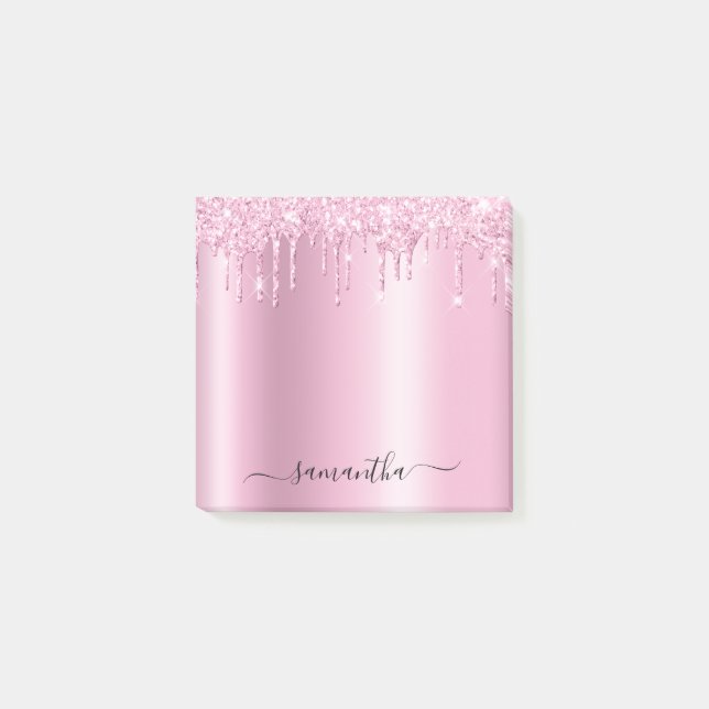 Bloco De Notas Brilho de Glitter Rosa Claro que Goteja (Frente)