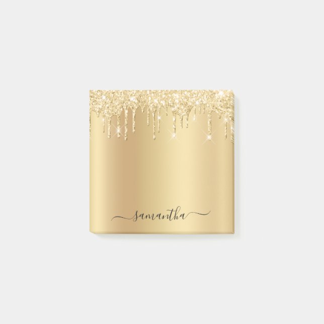 Bloco De Notas Brilho de Gotejamento de Glitter Dourado Claro (Frente)