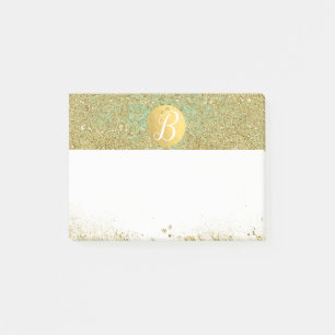 Bloco De Notas Brilho Dourado e Monograma Personalizado Glam Água