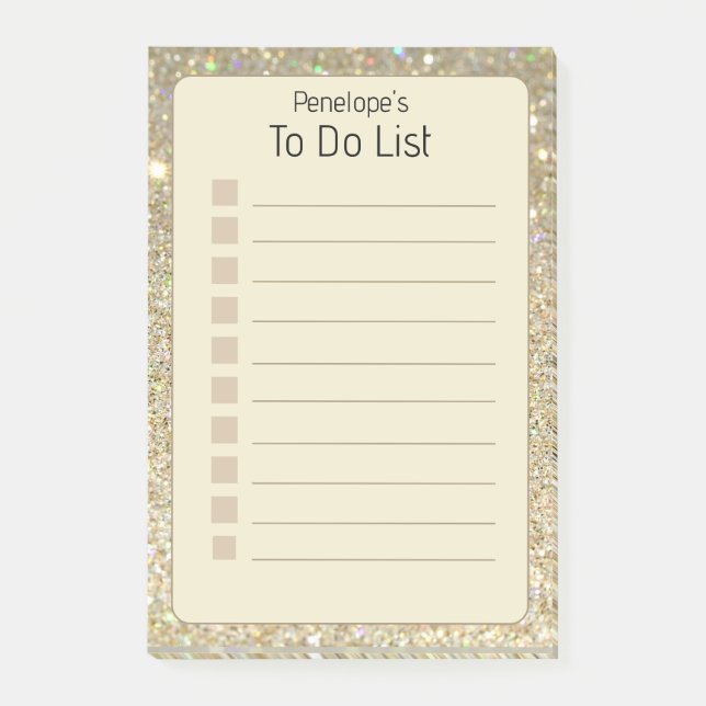 Bloco De Notas Brilho Dourado personalizado e amarelo 4x6" (Frente)