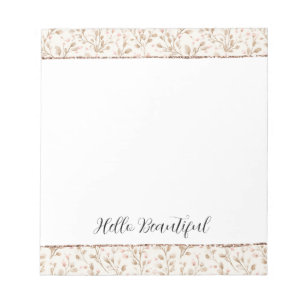 Bloco De Notas Brilho Rosa Creme Floral Chuva de Noiva