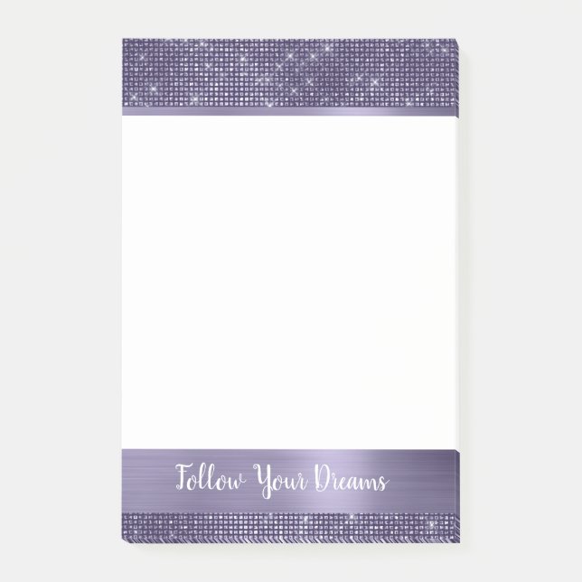 Bloco De Notas Brilho Roxo Citação Personalizada   (Frente)