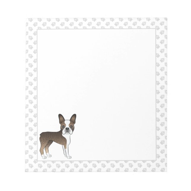 Bloco De Notas Brindle Boston Terrier Cute Cartoon Dog & Paws (Frente)