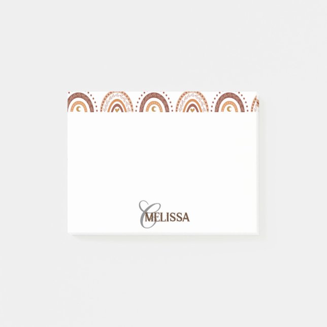 Bloco De Notas Brown Boho Rainbow Whimsical Patteric Monograma Na (Frente)