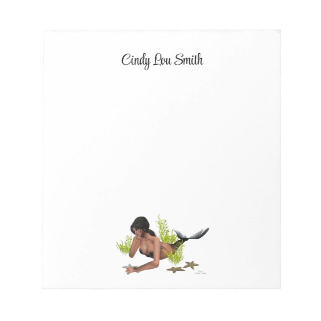 Bloco De Notas Brunette Mermaid com Starfish Notepad (Frente)