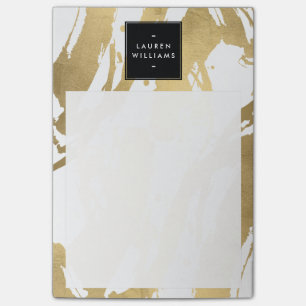 Bloco De Notas Brushstrokes Dourados do falso abstrato no branco