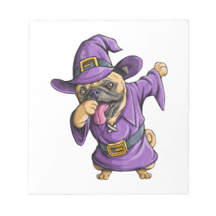 Bloco De Notas Bruxa de Dabbing Pug Fofo Pug Halloween Engraçado 
