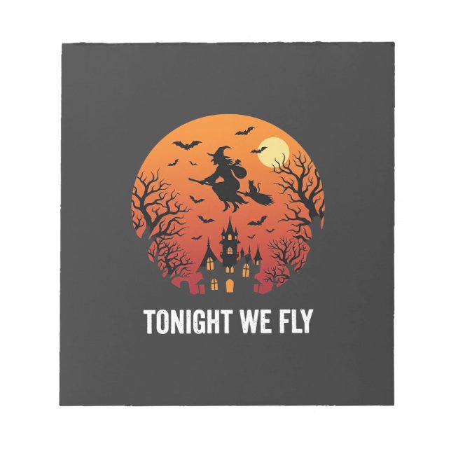 Bloco De Notas Bruxa de Halloween Voando à Noite Design Gráfico_1 (Frente)