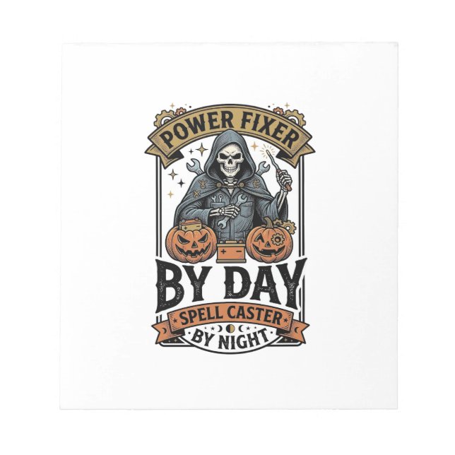 Bloco De Notas Bruxa de Reparo de Bateria Funny Halloween Técnico (Frente)