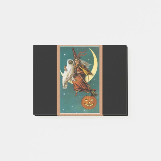 Bloco De Notas Bruxa e Coruja Feliz Halloween Nostálgico (Frente)