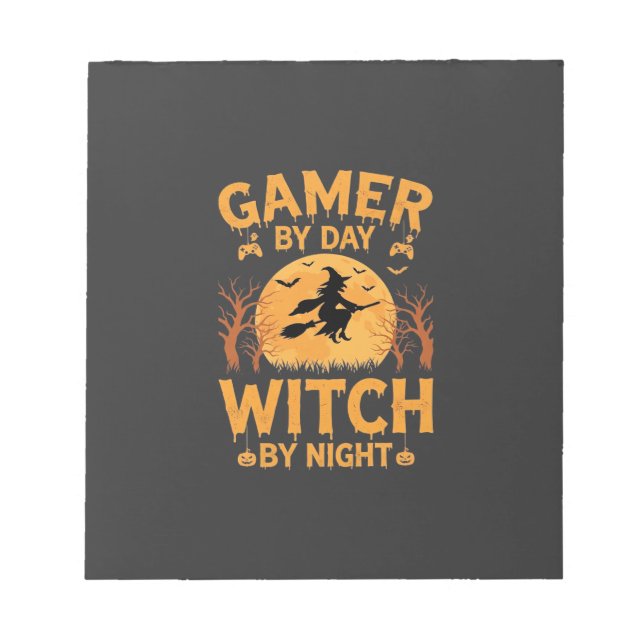 Bloco De Notas Bruxa Gamer Design de Halloween de Jogos (Frente)