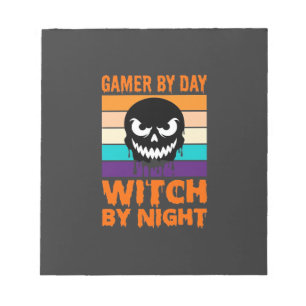 Bloco De Notas Bruxa Gamer Halloween Crânio Retro