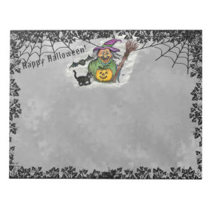 Bloco De Notas Bruxa, Gato, Bat e Abóbora, Feliz Halloween!