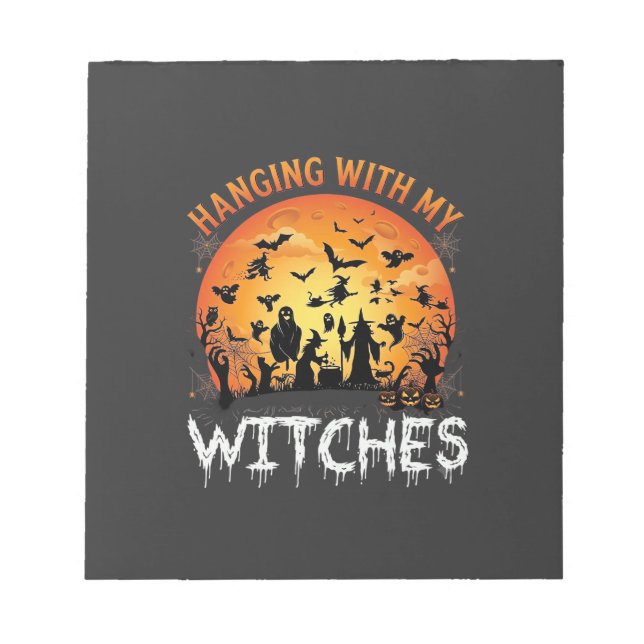 Bloco De Notas Bruxas Penduradas Lua de Halloween Morcegos Abóbor (Frente)