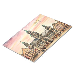 Bloco De Notas Bruxelas Bélgica Aquarela Grande Palácio