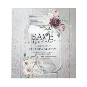 Bloco De Notas BUDGET Rustic Mason Jar Salve a Data Convite
