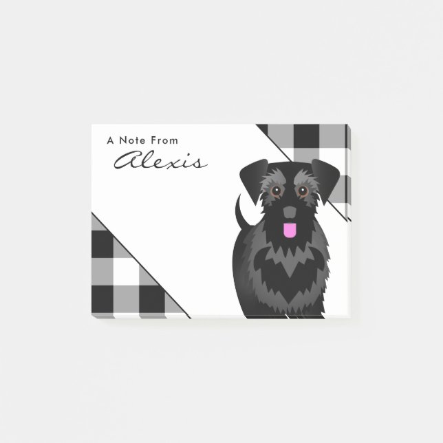 Bloco De Notas Buffalo Xadrez Black Schnauzer com língua rosa (Frente)