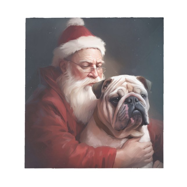 Bloco De Notas Buldogue com Papai Noel Natal Festivo (Frente)