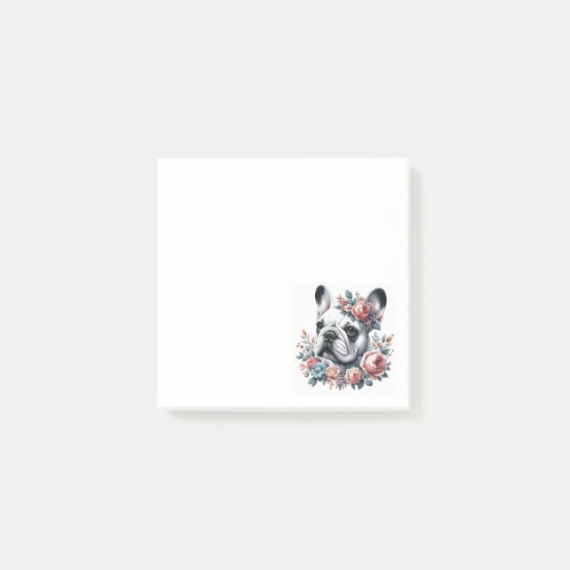 Bloco De Notas Buldogue francês Black and White Floral (Frente)