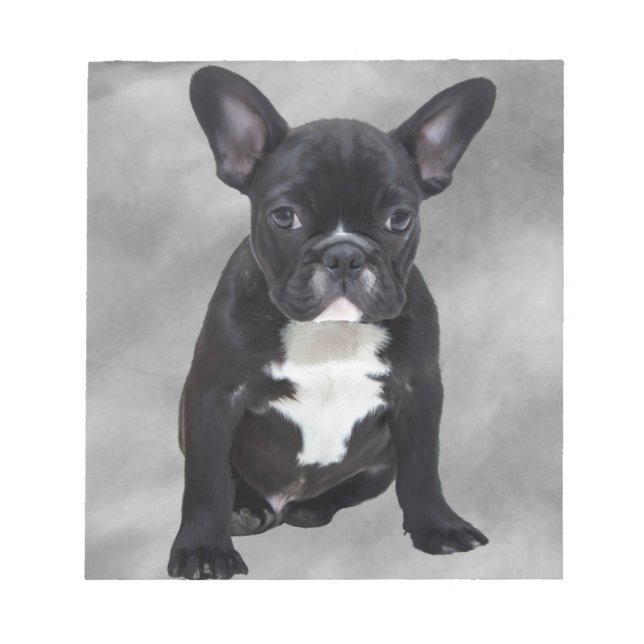 Bloco De Notas Buldogue Francês Sentado Aquarela Pintura Óleo (Frente)