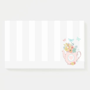 Bloco De Notas Bule cor-de-rosa com flores & borboletas