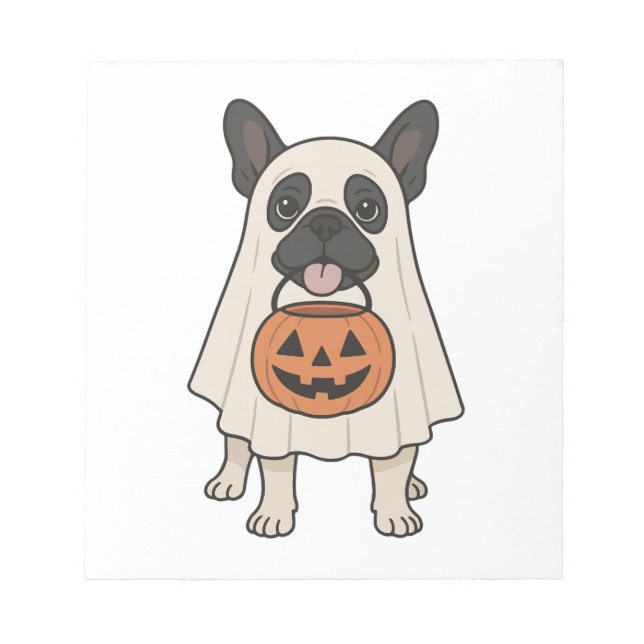 Bloco De Notas Bulldog Francês Cachorro de Halloween Fantasma (Frente)
