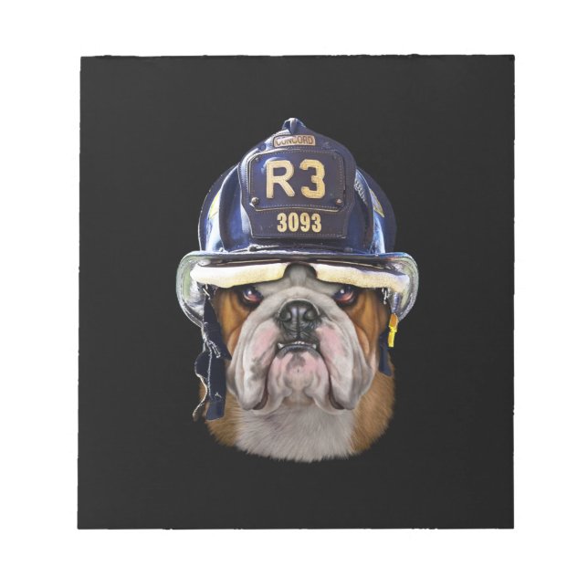 Bloco De Notas Bulldog Inglês Grumpy Vestindo Helmet para Bombeir (Frente)