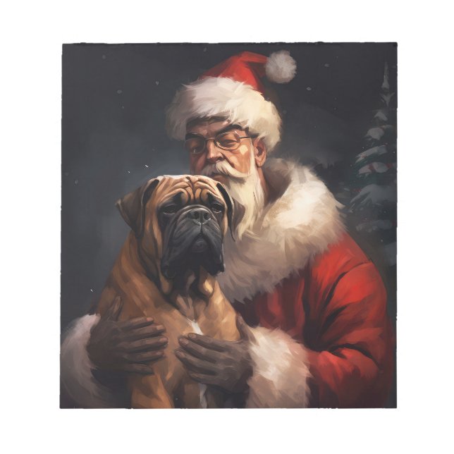 Bloco De Notas Bullmastiff Com Papai Noel Natal Festivo (Frente)