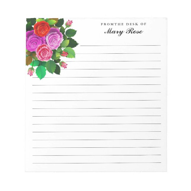 Bloco De Notas Buquê De Flores Rosa Elegante Personalizado (Frente)