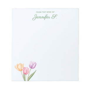 Bloco De Notas Buquê de Tulipas Coloridas em Aquarela com Texto P