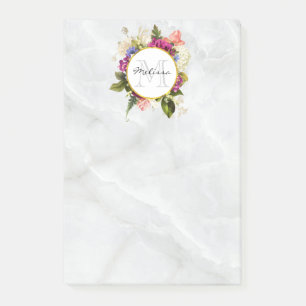 Bloco De Notas Buquê Floral a Cor de Água Rosa Moderna Monogram