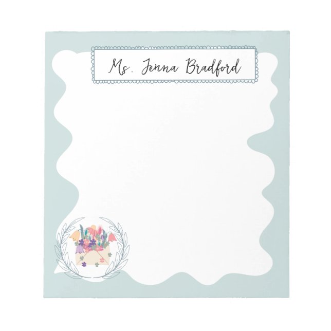Bloco De Notas Buquê Floral Elegante com Nome (Frente)
