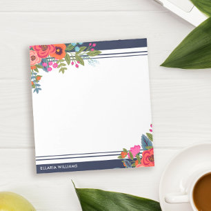 Bloco De Notas Buquês florais de Boho - azuis marinhos & branco