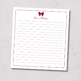 Bloco De Notas Burgundy Bow Border Custom Name Lined