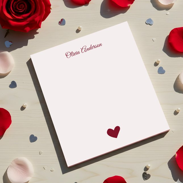 Bloco De Notas Burgundy Heart  Valentines Day Personalized Name (Criador carregado)