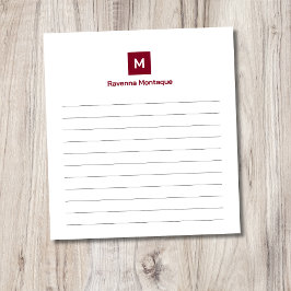 Bloco De Notas Burgundy Moderno Enfileirado Chic Tendência Monogr