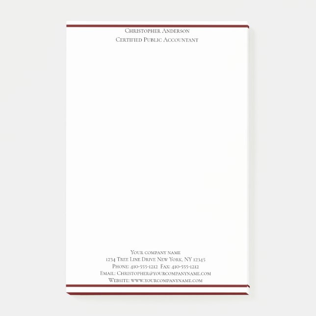 Bloco De Notas Burgundy White Professional Business Personalizado (Frente)