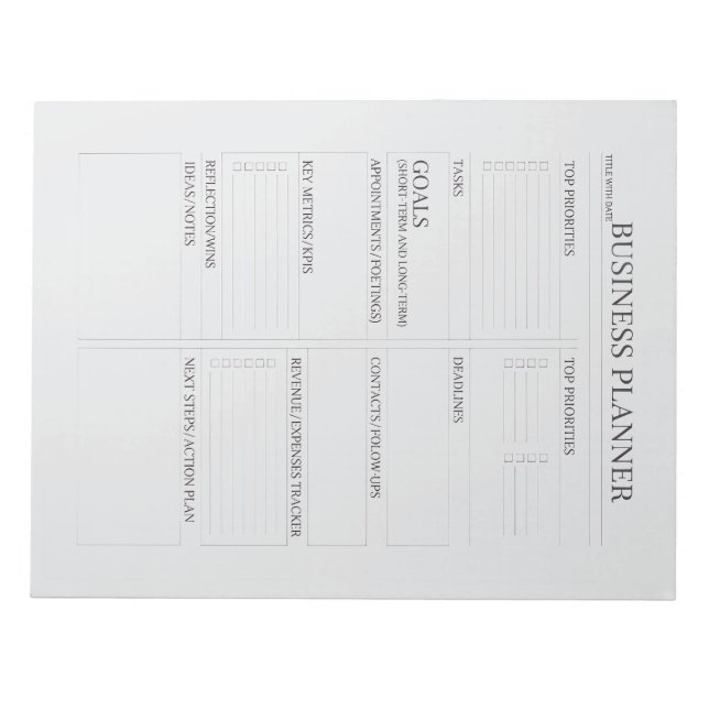 Bloco De Notas Business Planner Notepad | Productivity & Goal Set (Frente)